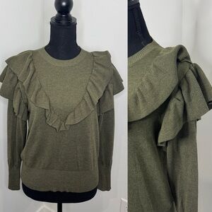 Jacqueline de Yong Green Ruffle Sweater (S)